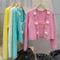 Beaded Flower Mink Fleece Two Piece Cardigan Sweater With Tank Top
